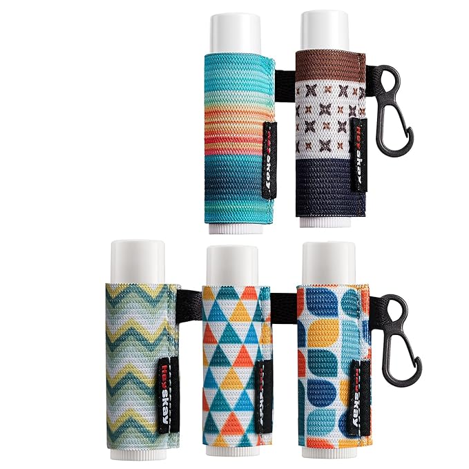 5pcs Lip Balm Holder Keychain Lipstick Women(Strip/Wave/Argyle)