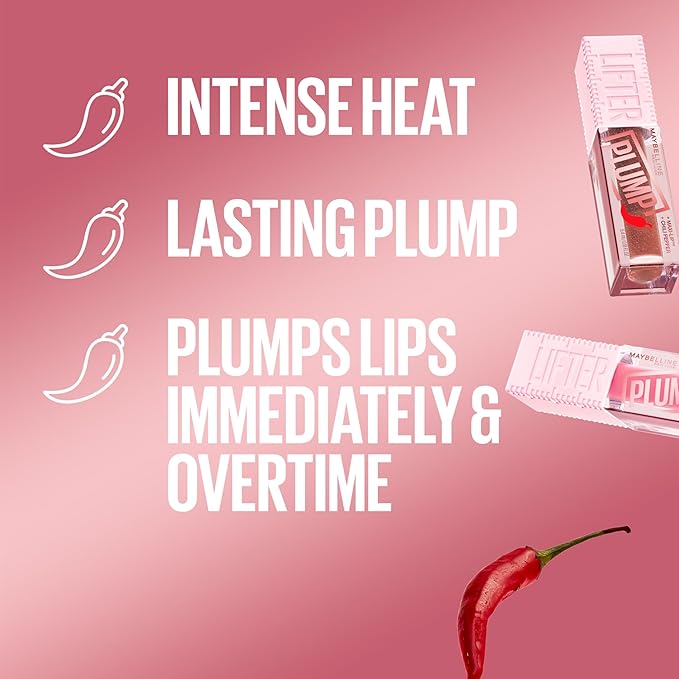 MAYBELLINE Lifter Gloss Lifter Plump, Plumping Lip Gloss with Chili Pepper and 5% Maxi-Lip, Blush Blaze, Sheer Pale Pink, 1 Count