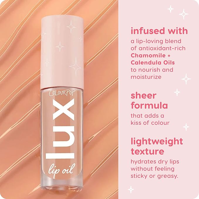 Colourpop Lux Lip Oil - Hydrating, Sheer Tinted Lip Oil Formulated with Antioxidant-Rich Chamomile Extract & Calendula Oil - Non-Greasy, Nourishing Soft-Warm Nude Lip Oil - Skinny Dip (0.16 oz)