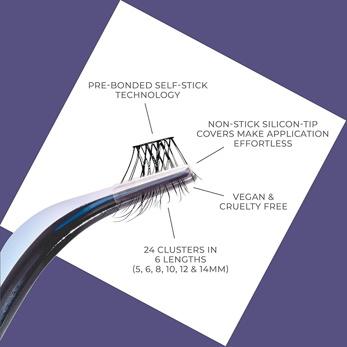 KISS imPRESS Falsies Long Lasting Self Adhesive Eyelashes, ‘Demi Natural’, 5 Day Extended Wear, 24 Natural Volume Lash Clusters (5,6,8,10,12, & 14mm), Precision Non-Stick Applicator