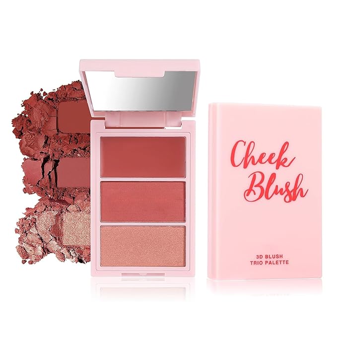 3D Blush Palette, Multi-Use Makeup Powder Blush Palette Cream Blush For Cheeks, Mulit Glow Balm, Lightweight, Smooth, Blendable, Long-Lasting Pigment, Natural Shimmery Or Matte Finish(01#)