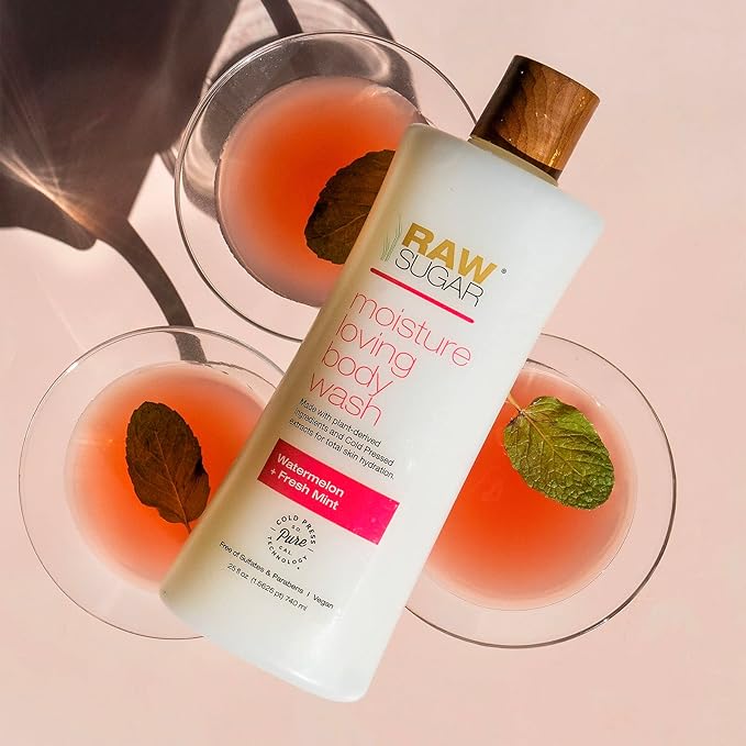 RAW SUGAR Simply Body Wash, (25 Fl Oz, Pack of 1) Bath Soap, Formulated without Sulfates & Parabens (Watermelon + Fresh Mint)