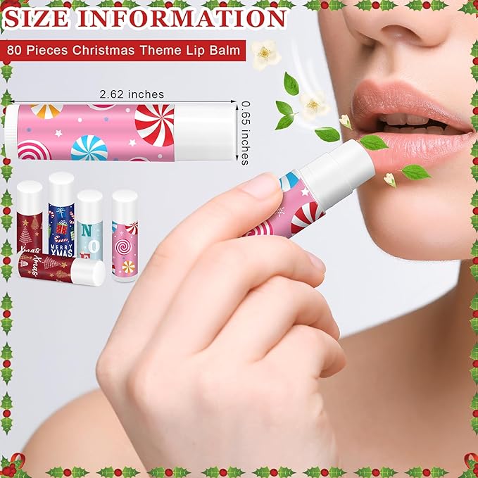Sosation 80 Pcs Christmas Flavored Lip Stocking