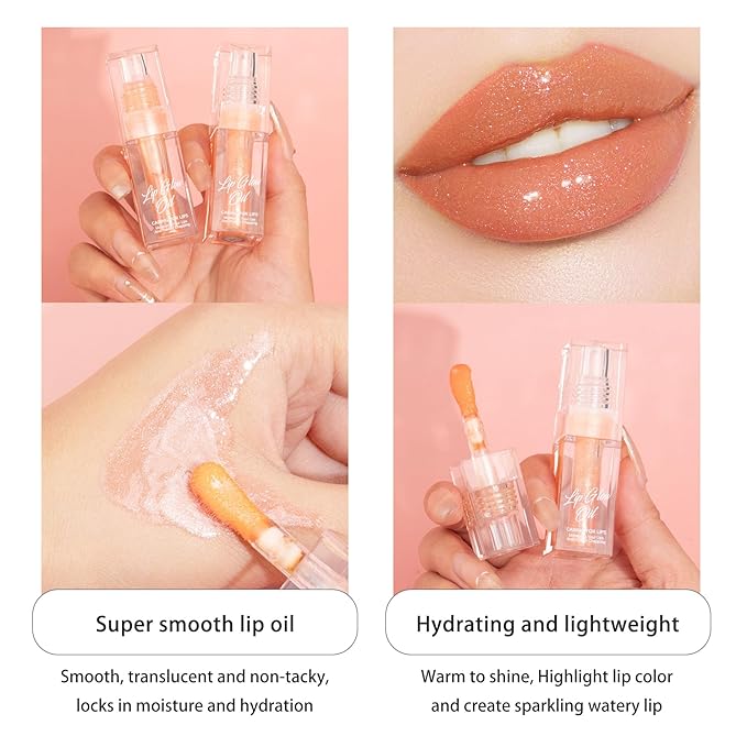 Hydrating Lip Glow Oil - Transparent Clear Plumping Gloss for Women & Girls, Color-Changing Tinted Balm, Tinta para Labios, Moisturizing Lip Care for Daily Use (Crystal, 1 pcs)