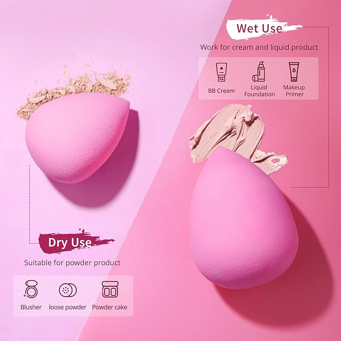 BEAKEY Latex-Free Blender Makeup Sponge for Blending, Pink