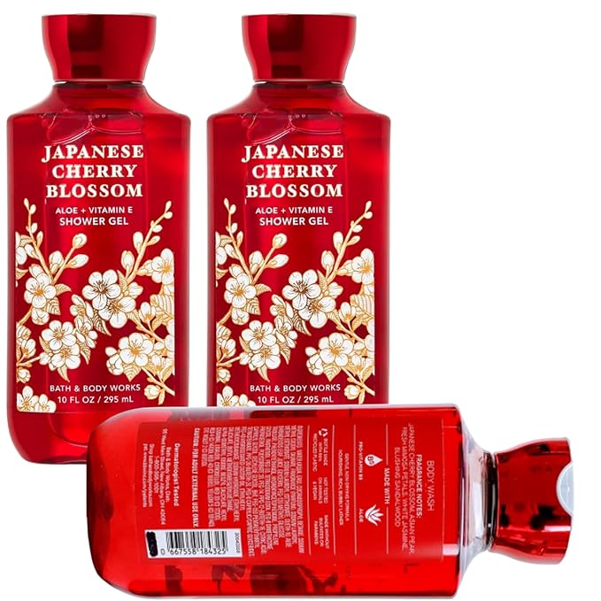 Japanese Cherry Blossom Shower Gel Body Wash - Set of THREE (3) bottles (10 oz ea) -- Bath & Body Works Signature Collection