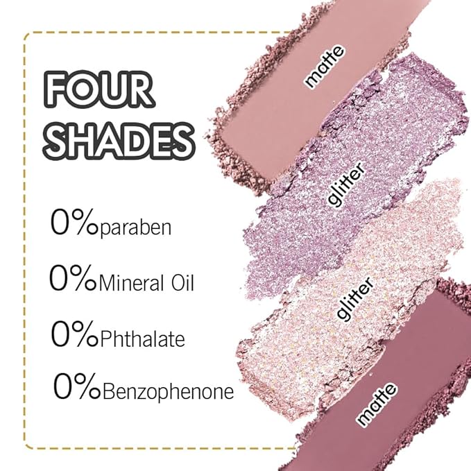 4 Colors Eyeshadow Makeup Palette,Nude Pink Purple Highly Pigmented Natural Neutral Nude Eye Shadow Palette with Mirror,Long Lasting Naturing-Looking,Waterproof,Blendable,Travel Size