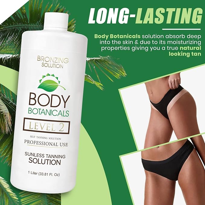 Professional Sunless Tanning Spray Tan Solution, Organic Essential Oils, Airbrush Formula, 33.8 Fl Oz. (Level 2 (10% DHA))