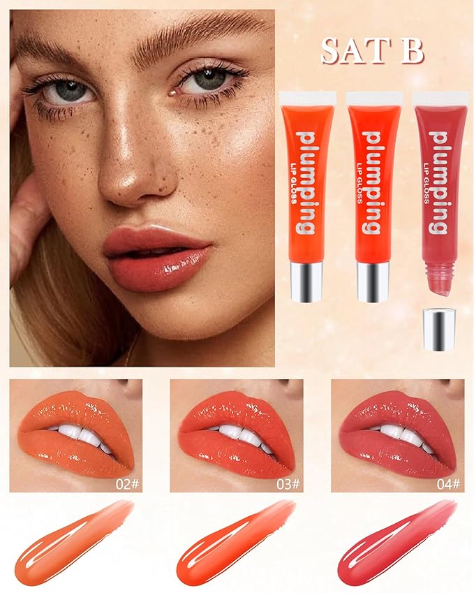 Hydrating Lip Glow Oil-3Pcs Tinted Plumping Lip Oil Lip Plumper, Moisturizing Smooth Lipgloss for Lip Care, Glossy Finish Clear Tint Shiny and Vegan Juicy Lip Gloss,Nourishing Non-Sticky Formula-Set A