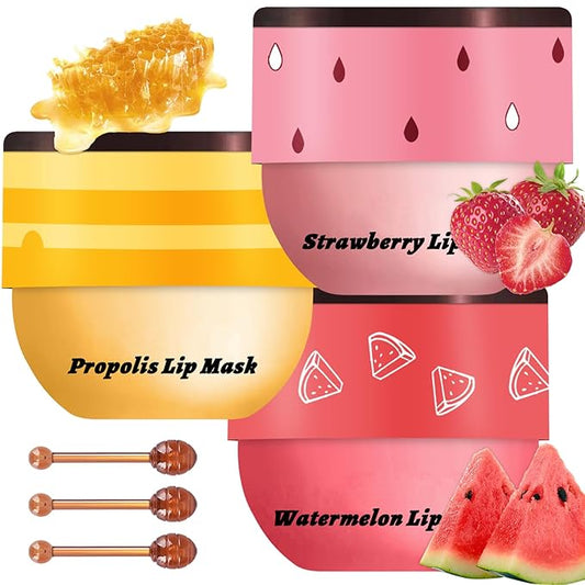 3 Pcs Bee Lip Balm Honey (Honey+Strawberry+Watermelon)
