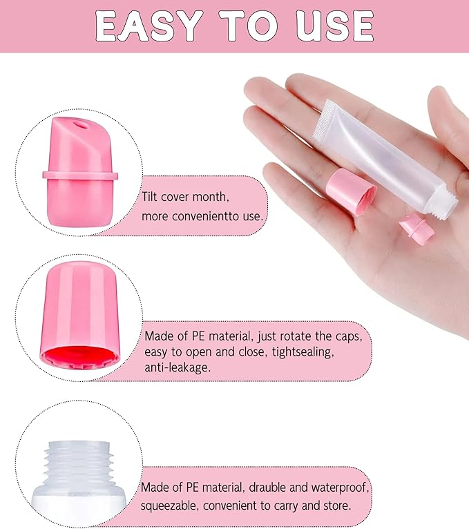 7Pcs Lip Gloss Tubes 10ml - Clear Lip Balm Containers, Refillable Squeeze Tubes for Lip Gloss, Soft Empty Mini Cosmetic Tubes for Lip Gloss and Travel Toiletries