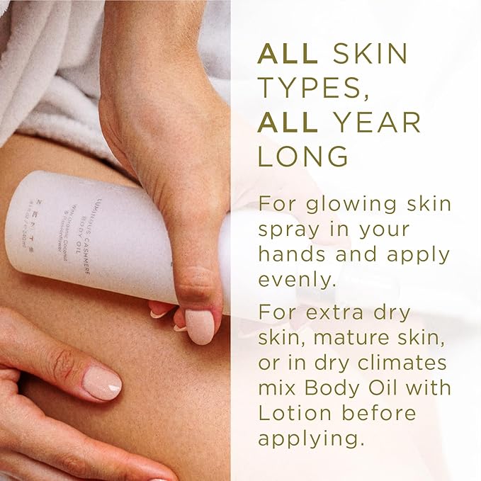 Zents Luminous Cashmere Body Oil (Anjou Fragrance) | Moisturizing Body Oil with Vitamin E & Organic Coconut Oil | Softens & Smooths Skin | 8 fl oz