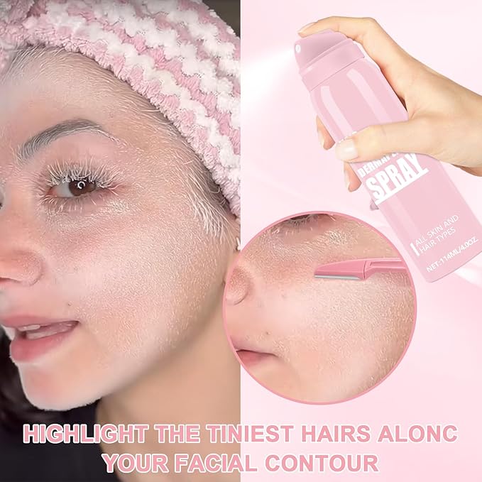 1PC Hair Identifier Spray for Face Shaving Dermaplaning Tool Skin Body for Women with 4 Face Razor for Skin Shaver Hair Removal Kit Suitable for all Skin Types