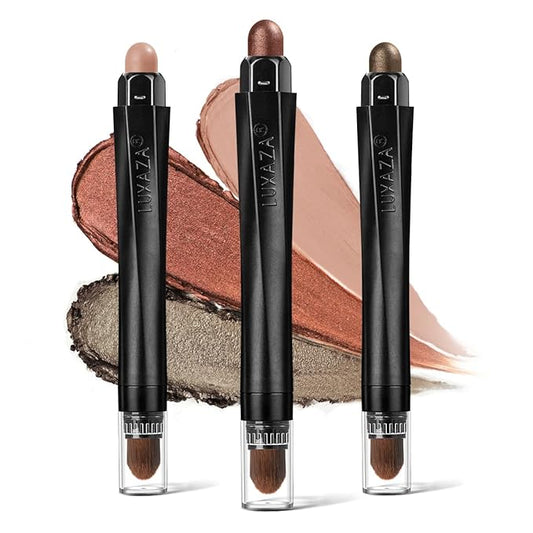 3PCS Brown Pink Eyeshadow Stick Set, Shimmer Neutral Cream Eye Shadow Sticks Crayon,Waterproof Long Lasting Eye Highlighter, Eye Brightener Stick Makeup Sets