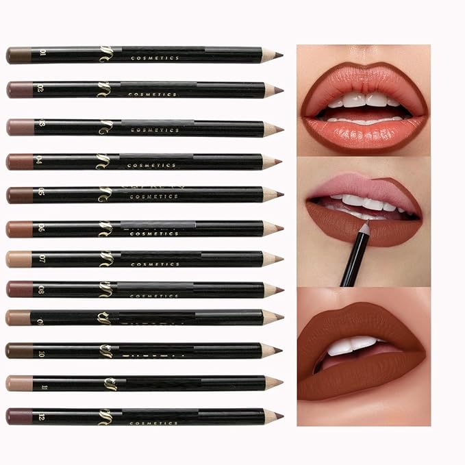MAEPEOR Matte Lip Liner 12 PCS Nude Brown Series Highly Pigmented and Smoothly Velvet Lipliner Pencil Set Long Lasting and Waterproof Durable Lip Liners (12PCS-4)