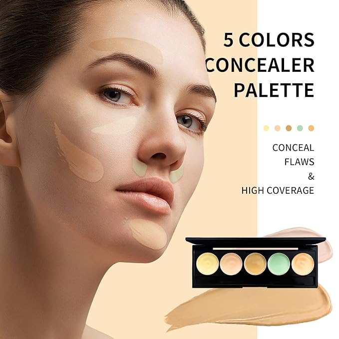 5 Colors Correcting Concealer Palette with Makeup Brush,5