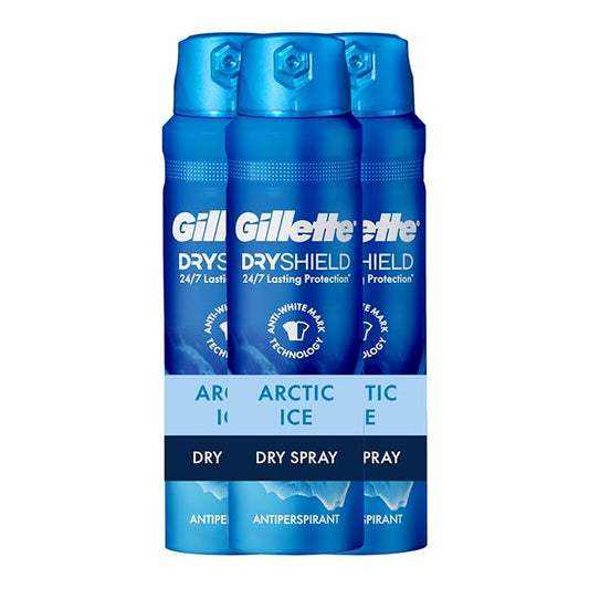 Gillette Dry Spray Antiperspirant and Deodorant for Men, 24/7 Sweat & Odor Protection, Anti-White Mark Technology, Arctic Ice Scent, 4.3 oz (Pack of 3)