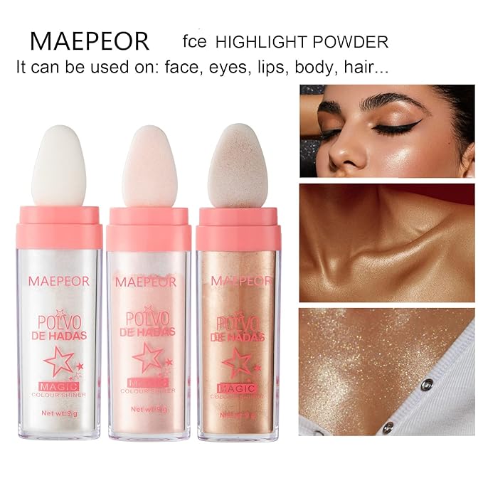 MAEPEOR Highlighter Powder Stick 6 Colors Shimmer Not-sticky
