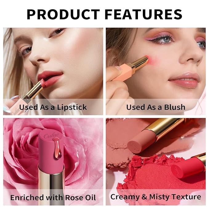 Oulac Red Creamy Matte Lipstick, Soft Satin Finish Lipsticks for Women with Moisturising Formula, Rich Color, Highly Pigmented Enriched with Rose Oil, Vegan & Cruelty-Free| 3.6g (Y05)