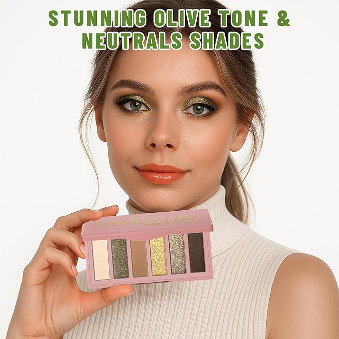 6 Colors Mini Naked Eyeshadow Makeup Palette Olive-colored Neutral Tone Eye Shadow Matte & Shimmer Nude Make Up Pallet with Mirror Blendable Highly Pigmented Travel Size Gift Kit 04
