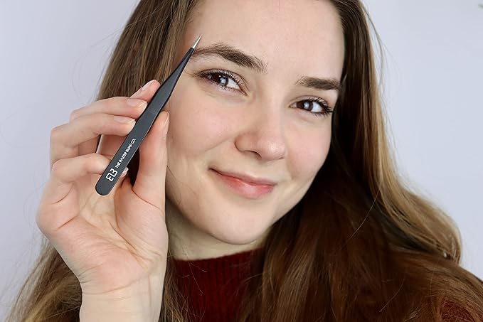 Tweezers For Ingrown Hair By The Razor Bump Co. | Sharp, Stainless Steel, Surgical | Professional Tweezers For Women and Men | Precision Splinter Remover | Best Facial Hair and Eyebrow Trimmer | Black