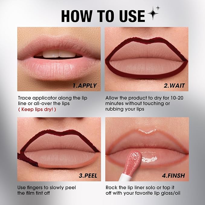 LANGMANNI 2 Colors Long-Lasting Peel Off Lip Liner Set, Waterproof & Smudge-Proof Matte Lip Liners Gift Makeup For Girls (#1+3)