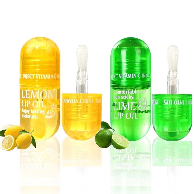 Hydrating Lip Oil Pack, 2 Pack Clear Fruit Extract Lip Oil Set or Lip Color and Shine, Dry Lip's Moisturizing Hydrating and Nourishing Clear Tinted Lip Gloss Set