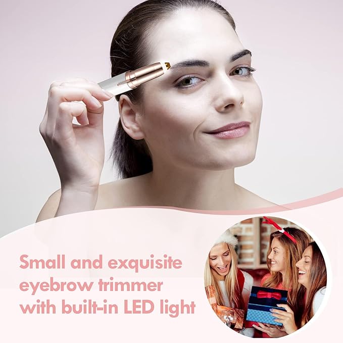 gurelax Eyebrow Hair Remover, Electric Eyebrow Trimmer for Women,Face and Eye Epilator with LED Light for Women Rechargeable with 2 x Replacement Heads (White)