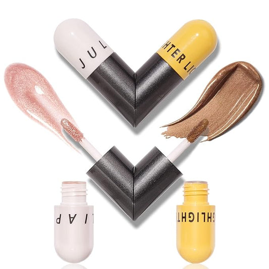 Liquid Highlighter Double-Headed Face Body Shimmer and Glitter Highlighter (Pink&Brown)