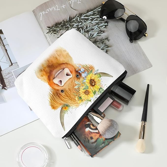 Western cosmetic bag highland cow