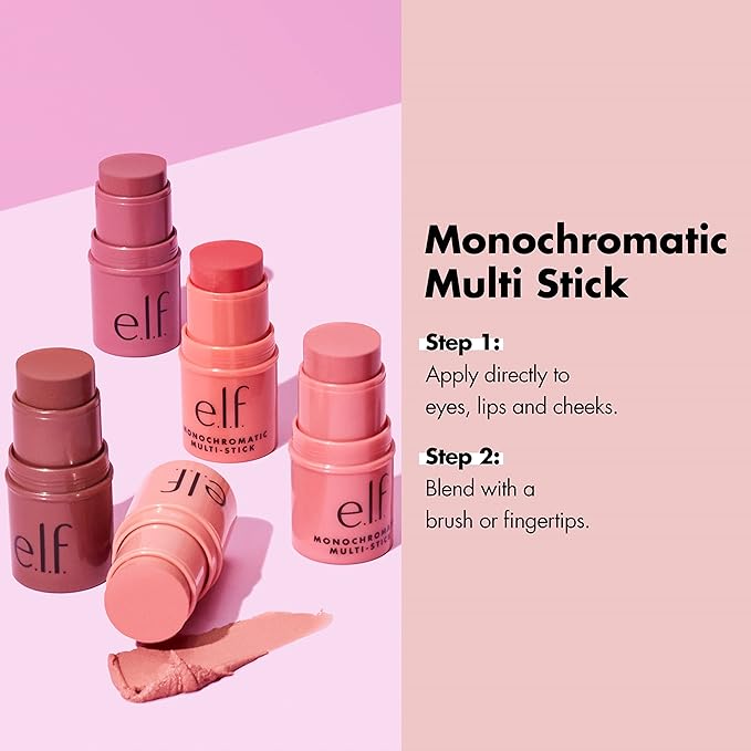 e.l.f. Monochromatic Multi Stick, Luxuriously Creamy & Blendable Color, For Eyes, Lips & Cheeks, Glistening Peach, 0.17 Oz (5g)