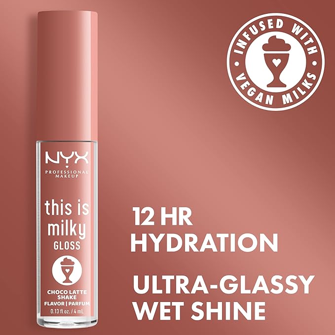 NYX PROFESSIONAL MAKEUP This Is Milky Gloss, Lip Gloss with 12 Hour Hydration, Vegan - Choco Latte Shake (Milk Chocolate)