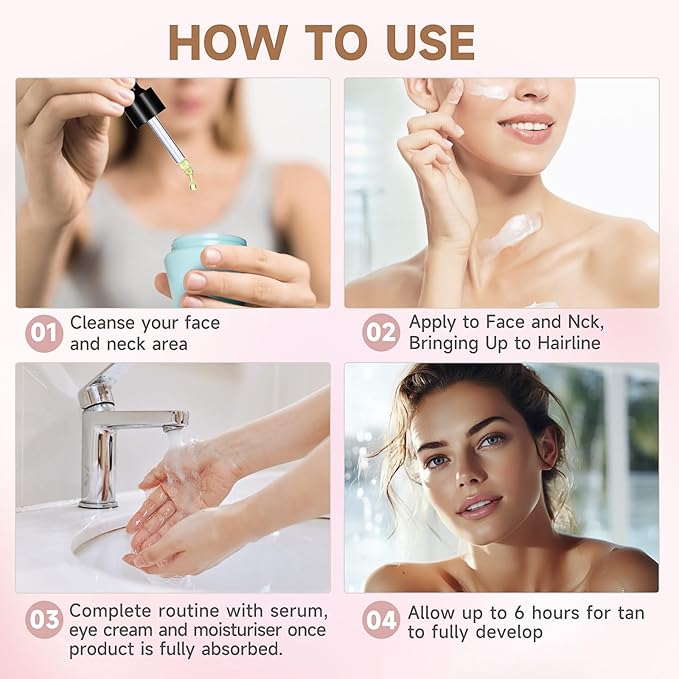 Face Tanning Drops to Add to Lotion,14 Day Long Lasting Effect Face Self Tanner Bronzing Drops, Natural Organic Ingredients, Quick Tan Drops, Self Tanning Drops for Face and Body