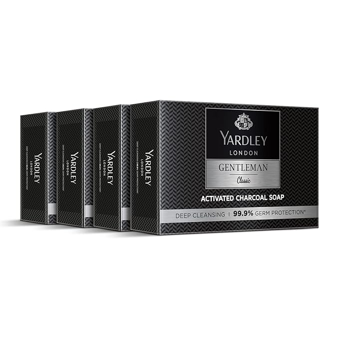 Yardley London Gentleman Classic Activated Charcoal Soap, with 99.9% Germ Protection and Deep Cleansing of Skin - Pack Of 4 (100 g each)