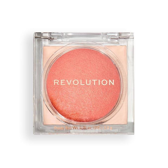 Revolution, Beam Bright Blush, Blendable & Buildable Face Powder Blush, Luminous Finish for Radiant Cheeks, Vegan & Cruelty-Free, Peach Pop, 0.09 Oz