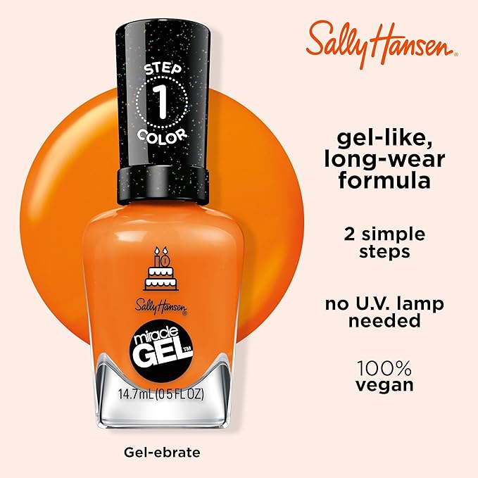Sally Hansen Miracle Gel™, One Gel of a Party Gel-ebrate, Long Lasting, Gel-Like Formula, No UV Lamp Needed, Orange Nail Polish
