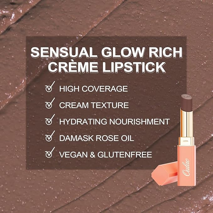 Oulac Color Rich Satin Lipstick - Greyish Brown Full Coverage Lip Color, Creamy Silky-Smooth, Moisturizing, Satin Matte Finish, Infused With Shea Butter, Vegan & Clean Beauty, 4g, SG12 Boundless