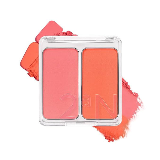 2aN Dual Color Face Blusher, Buildable & Blendable Cheek Color, Natural & Vibrant Finish, Long-Lasting Powder Blush, Blends Easily with Natural Skin Tones, Korean Beauty (04 Hot Living Coral)
