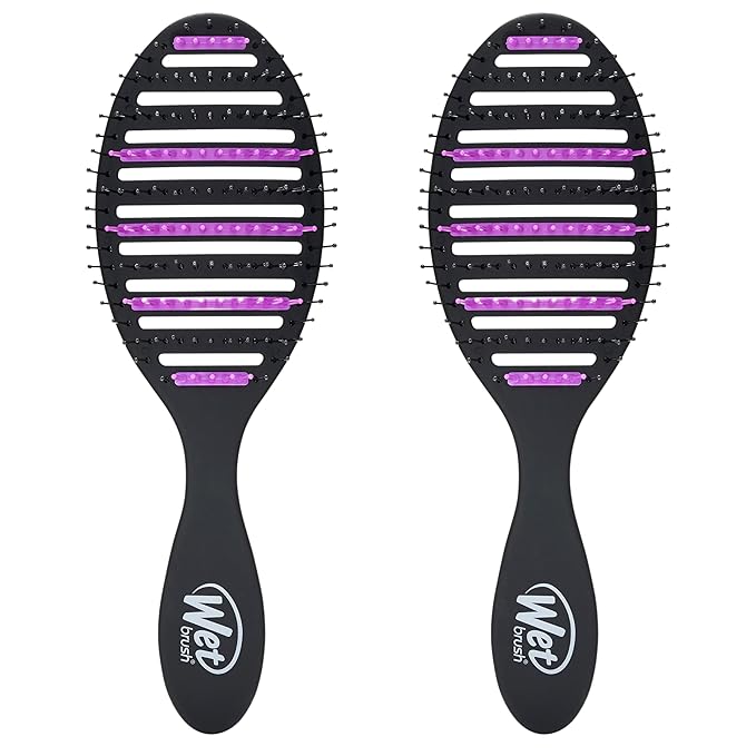 Wet Brush Refresh and Extend Speed Dry Black Detangling Hair Brush -Vented Design Ultra Soft HeatFlex Bristles Are Blow Dry Safe -Removes Dirt Excess Oils & Impurities-Charcoal Bristles (Pack of 2)