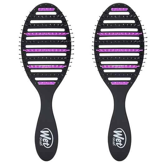 Wet Brush Refresh and Extend Speed Dry Black Detangling Hair Brush -Vented Design Ultra Soft HeatFlex Bristles Are Blow Dry Safe -Removes Dirt Excess Oils & Impurities-Charcoal Bristles (Pack of 2)