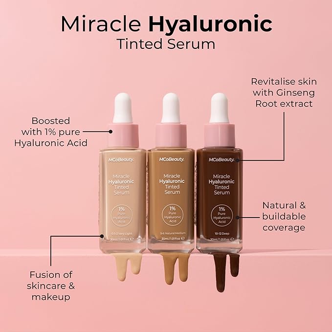 MCoBeauty Miracle Hyaluronic Tinted Serum, 8-10 Warm Deep, Free Cosmetics