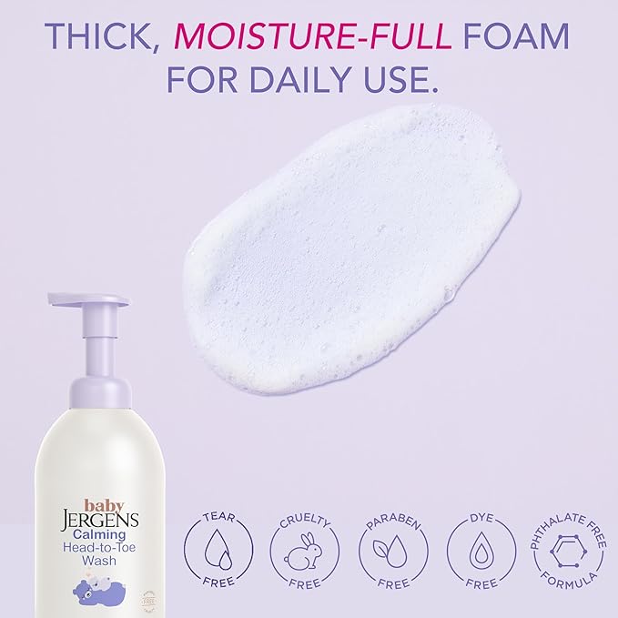 Jergens Baby Calming Head to Toe Foaming Wash, Baby Shampoo and Body Wash, Baby Shampoo Tear Free, Kids Foaming Body Wash, 18 Fl Oz