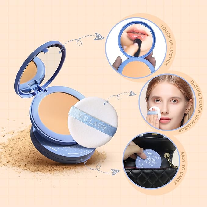SACE LADY Face Pressed Powder Sets Makeup, Controls Cruelty-free, (#03) 0.35oz