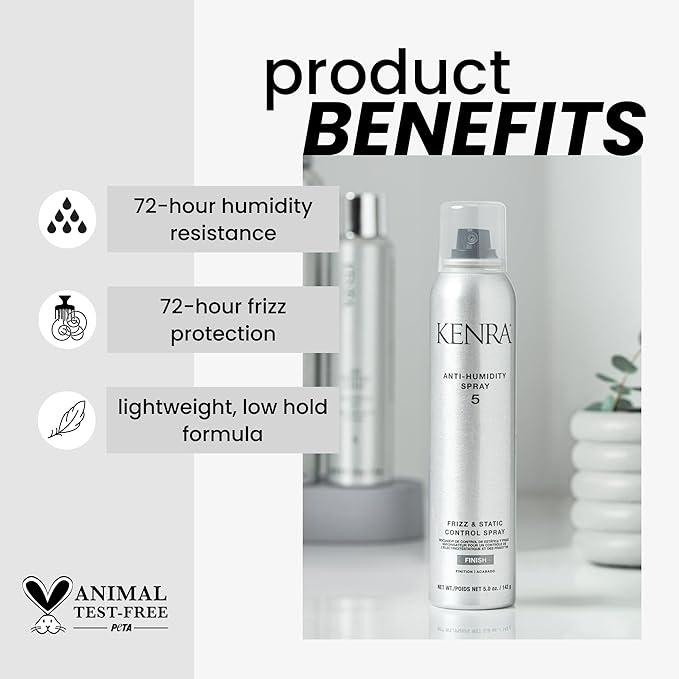 Kenra Anti-Humidity Spray 5 | Frizz & Static Control Spray |72-Hour Humidity Resistance & Protection | Lightweight, Low Hold Formula | Thermal Protection | 5oz