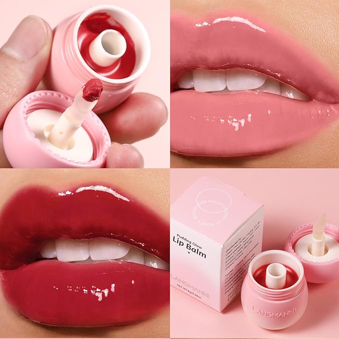 LANGMANNI Pudding Glow Lip Balm | Velvet-Smooth Lip Gloss for Nourished, Glowing Lips | Hydrating, Non-Sticky Glossy Tinted Lip Balm Makeup 0.28 Oz (#5, 1)