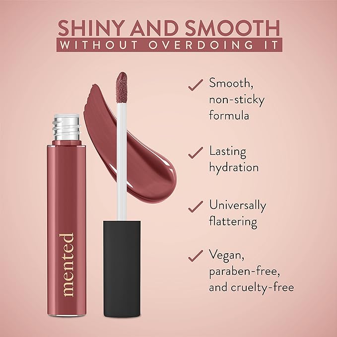 Mented Cosmetics Lip Gloss for Women Tinted Lip Balm Stain, Long Lasting Buildable Moisturizing Lipgloss Lipstick Topper, Made in USA, Cruelty Free Vegan Makeup, Mauve Over