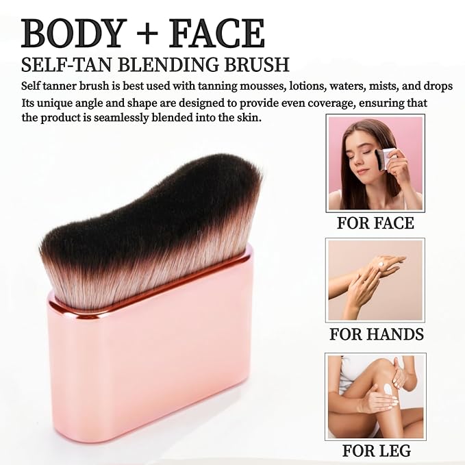 Body Makeup Brush, Self Tanner Brush, Kabuki Brush for Body, Tanning Brush for Tan, Body Makeup Brush for Leg, Bronzer Brush Makeup Brush, Fake Tan Tanning Brush (Pink Rose Gold)