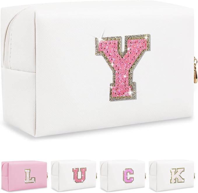 Initial letter patch makeup bag,