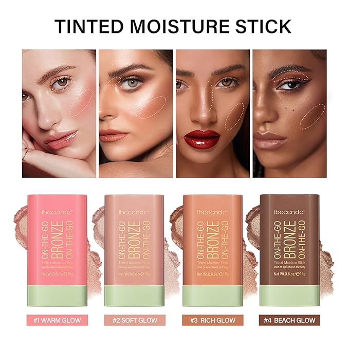 MEICOLY Cream Bronzer Stick, Natural Highlight Contour Makeup,Face Highlighter Stick,Contour Stick Facial Contouring Stick,Buildable Face Bronzer Face Shaping,Waterproof,04 Beach Glow