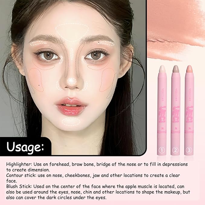 Blush Stick - Precise Makeup Stick with Brush, & Concealer